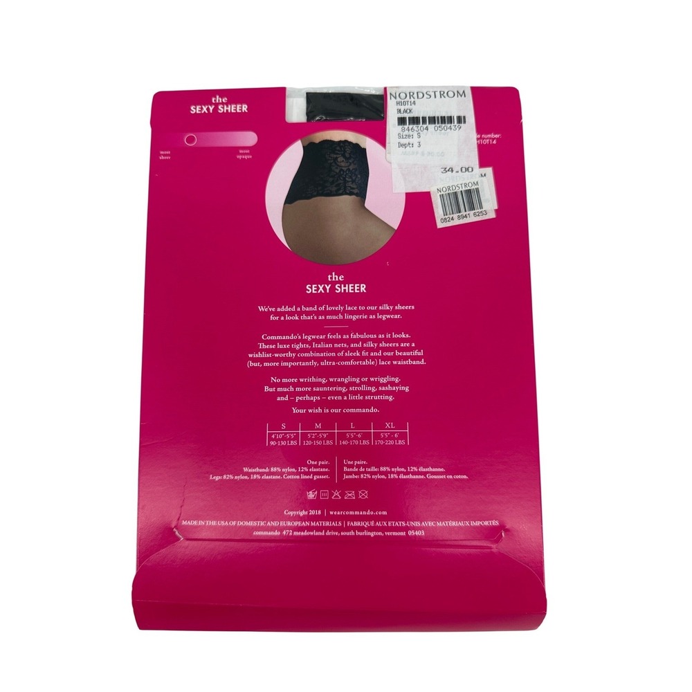 Commando Pantyhose Womens Small Black The Sexy Sheer Lace Waistband Tights NWT - Picture 5 of 8